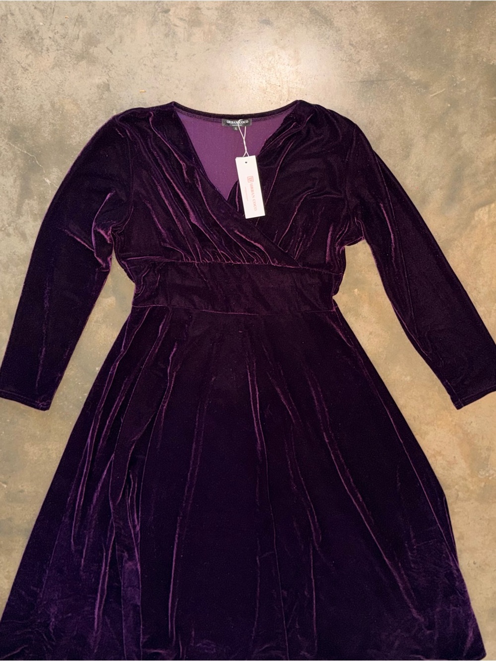 Urban CoCo XL Purple Velvet Maxi Dress Long Sleeve Wrap Holiday Formal NWT Glam - Picture 2 of 12